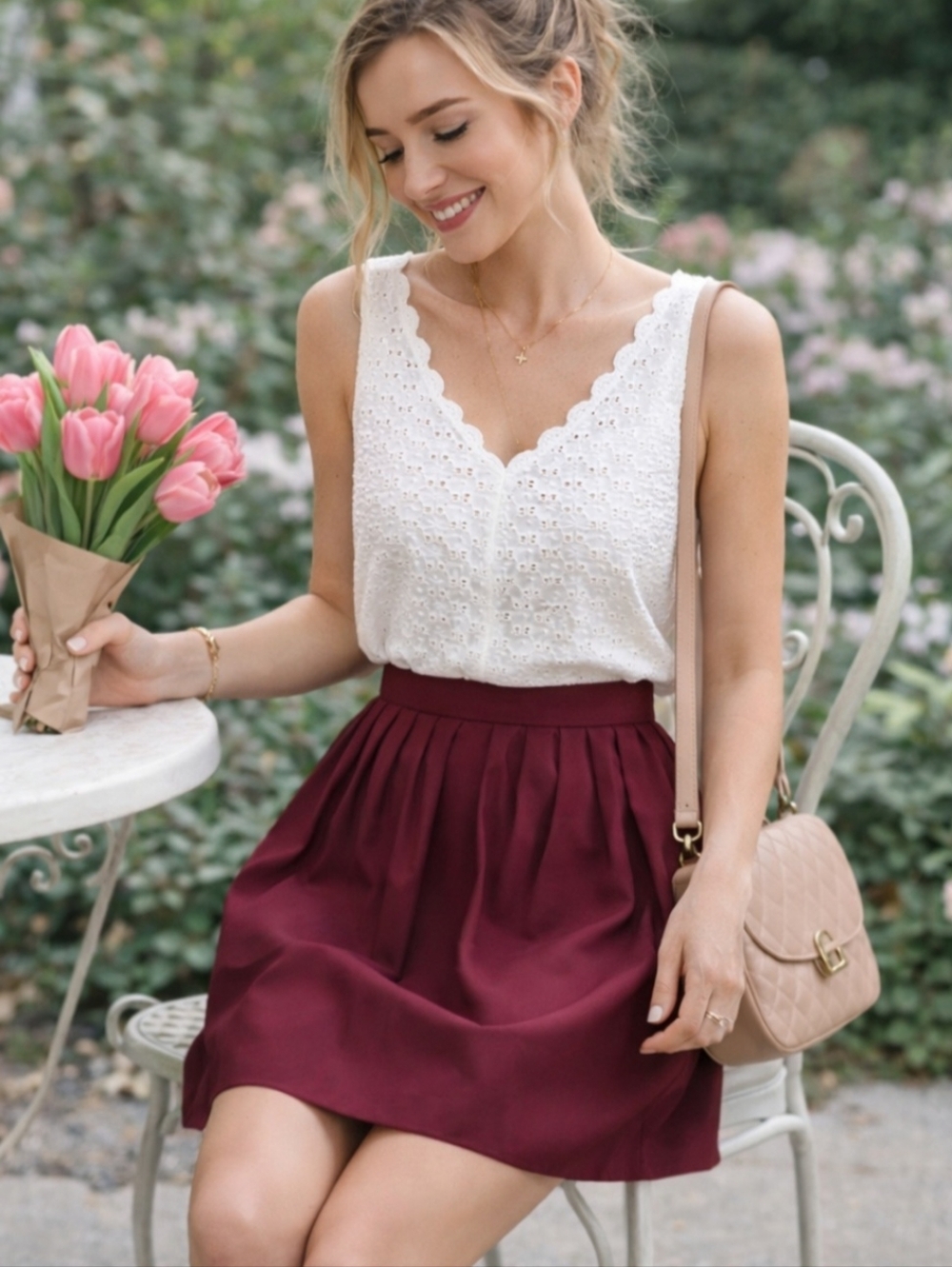 Kate Spade Saturday Burgundy Pleated Tulip Mini Skirt NWT Size 8